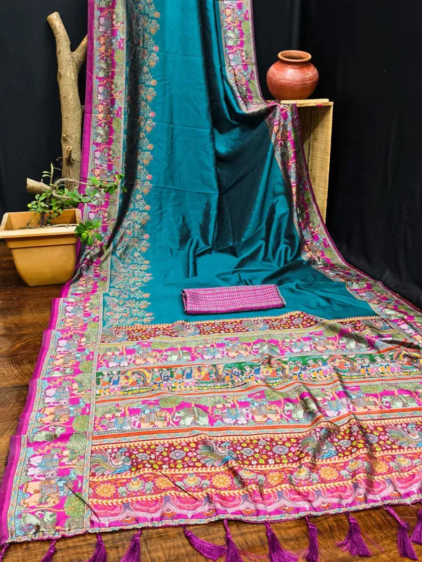 Semi_Gajji_Floral_Saree_Blue