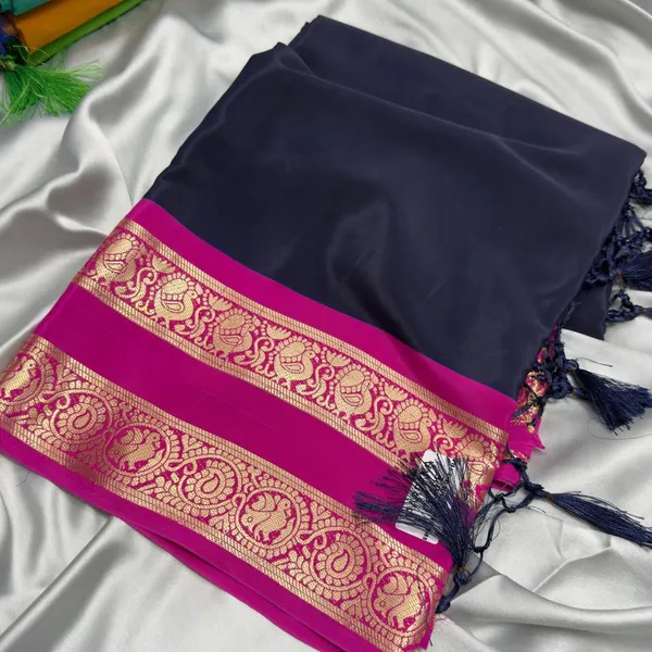 Black_Semi_Crepe_Silk_Saree_With_Peacock_Bentex_Border