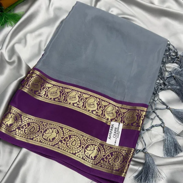 Gray_Semi_Crepe_Silk_Saree_With_Peacock_Bentex_Border