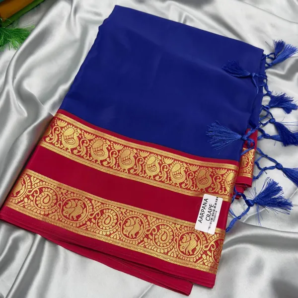 Contest_Semi_Crepe_Silk_Saree_With_Peacock_Bentex_Border