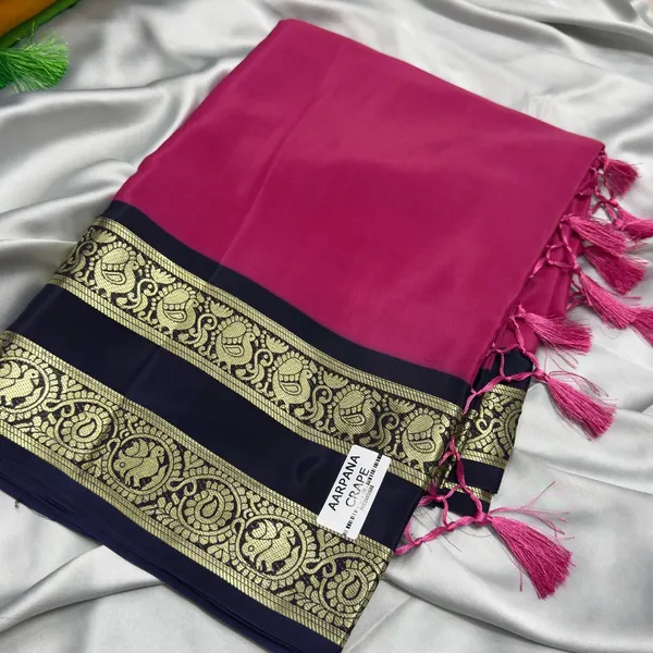 Contest_Semi_Crepe_Silk_Saree_With_Peacock_Bentex_Border
