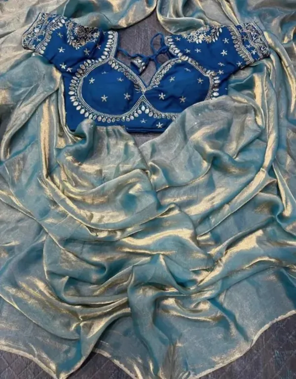 Designer_Plain_Fandy_Shimmer_Saree_With_Stitched_Blouse