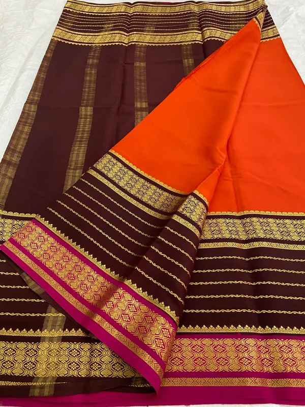 Ksic_Thickness_130_Counts_Contrast_Pallu_And_Contrast_Blouse_Pure_Mysore_Crepe_Silk_Sarees