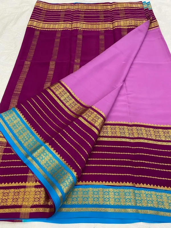 Ksic_Thickness_130_Counts_Contrast_Pallu_And_Contrast_Blouse_Pure_Mysore_Crepe_Silk_Sarees