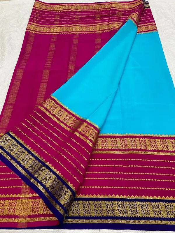 Ksic_Thickness_130_Counts_Contrast_Pallu_And_Contrast_Blouse_Pure_Mysore_Crepe_Silk_Sarees