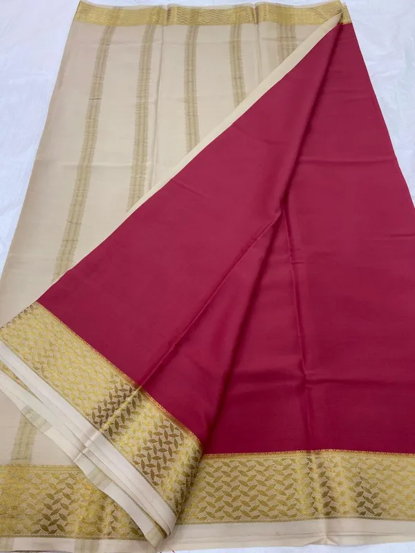 Ksic_Thickness_130_Counts_Contrast_Pallu_And_Contrast_Blouse_Pure_Mysore_Crepe_Silk_Sarees