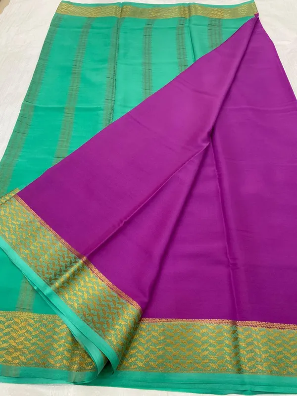 Ksic_Thickness_130_Counts_Contrast_Pallu_And_Contrast_Blouse_Pure_Mysore_Crepe_Silk_Sarees