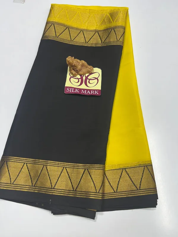 Half_And_Half_Yellow_And_Black_Pure_Crepe_Silk_Sarees_With_Silk_Mark_Pure_Mysore_Crepe_Silk_Sarees_With_Running_Blouse_Piece