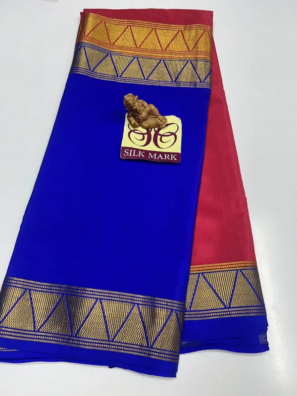 Half_And_Half_Red_And_Royal_Blue_Pure_Crepe_Silk_Sarees_With_Silk_Mark_Pure_Mysore_Crepe_Silk_Sarees_With_Running_Blouse_Piece