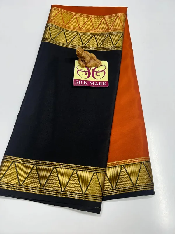 Half_And_Half_Black_And_Orange_Pure_Crepe_Silk_Sarees_With_Silk_Mark_Pure_Mysore_Crepe_Silk_Sarees_With_Running_Blouse_Piece