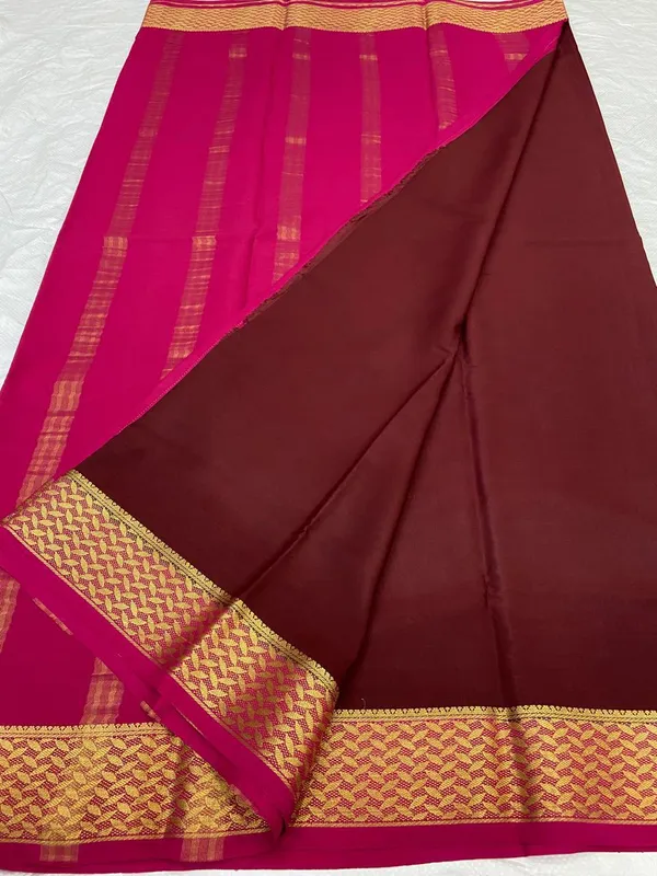Ksic_Thickness_130_Counts_Contrast_Pallu_And_Contrast_Blouse_Pure_Mysore_Crepe_Silk_Sarees