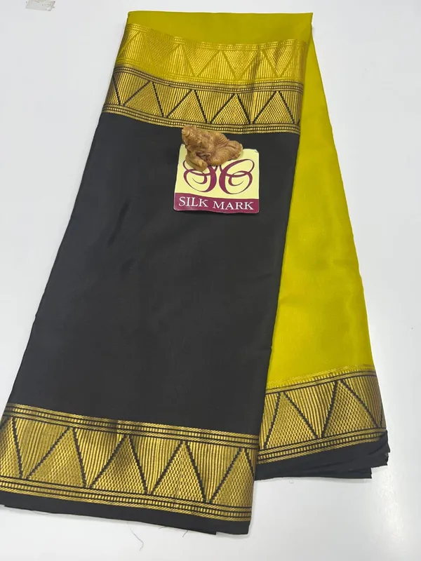 Half_And_Half_Yellow_And_Black_Pure_Crepe_Silk_Sarees_With_Silk_Mark_Pure_Mysore_Crepe_Silk_Sarees_With_Running_Blouse_Piece