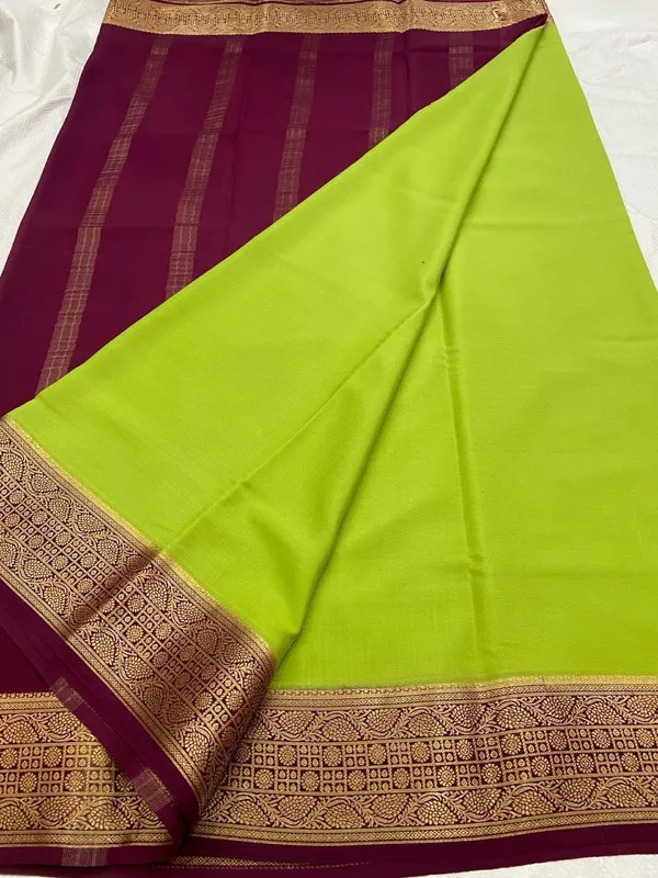 Ksic_Thickness_130_Counts_Contrast_Pallu_And_Contrast_Blouse_Pure_Mysore_Crepe_Silk_Sarees