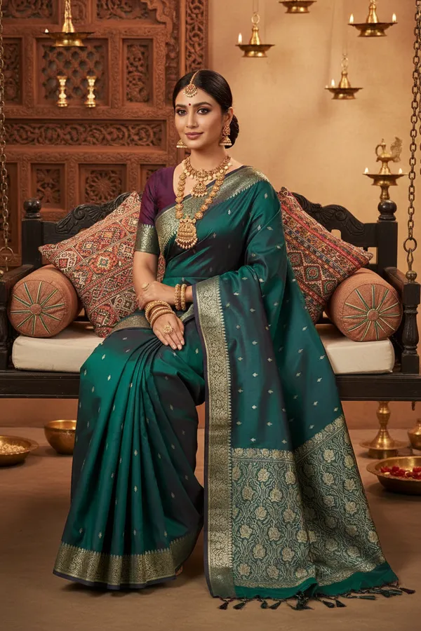 Pure_Handloom_Kanjivaram_Silk_Sarees_Dark_Green