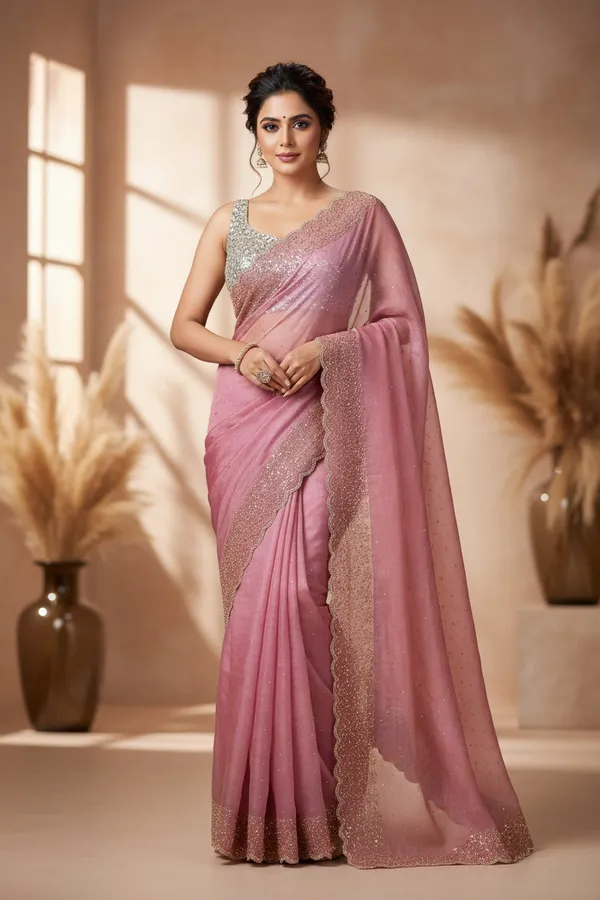 Bling_Border_Pink_Colour_Party_Wear_Sarees