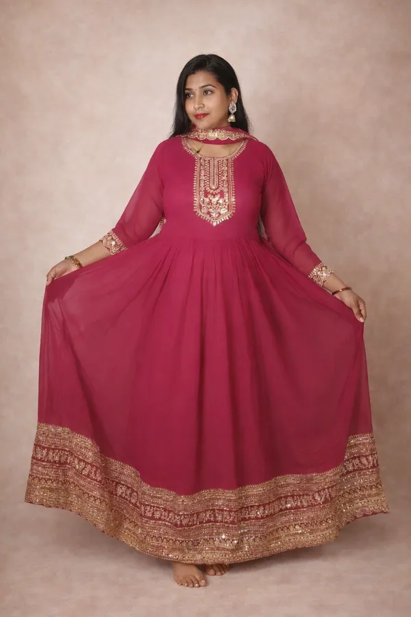 Tomato_Red_Colour_Gown_And_Dupatta