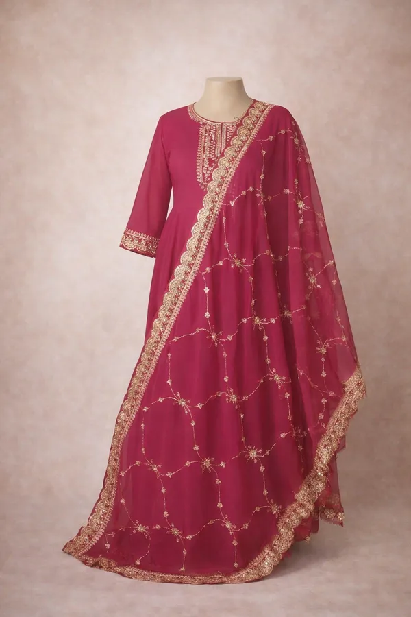 Tomato_Red_Colour_Gown_And_Dupatta