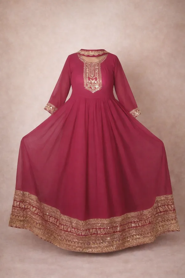 Tomato_Red_Colour_Gown_And_Dupatta