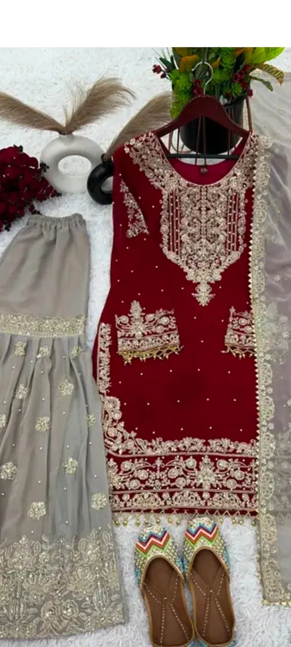 Indo_Arabic_3_Piece_Suit_Red_And_Creamy_Lilac