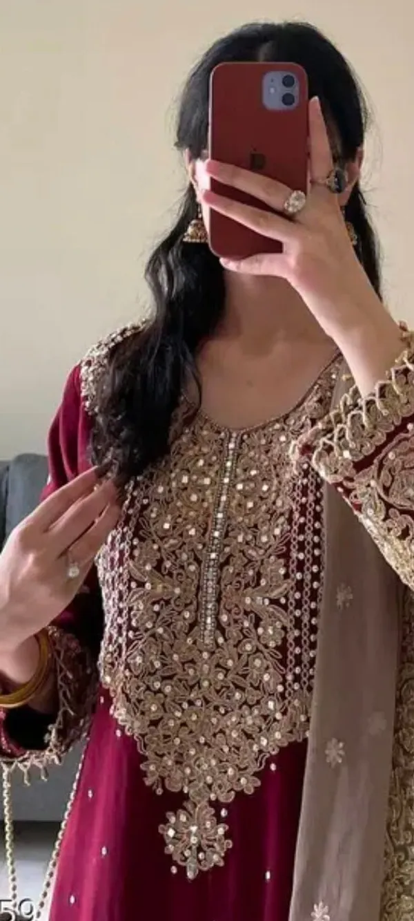 Indo_Arabic_3_Piece_Suit_Red_And_Creamy_Lilac