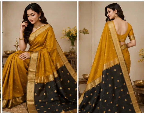 Mustard_Yellow_And_Black_Cotton_Premium_Saree_For_Women