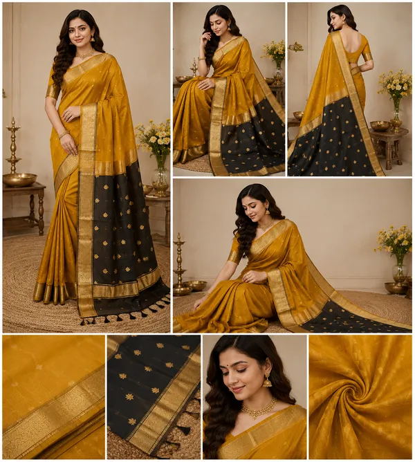 Mustard_Yellow_And_Black_Cotton_Premium_Saree_For_Women