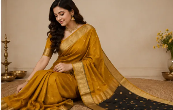 Mustard_Yellow_And_Black_Cotton_Premium_Saree_For_Women