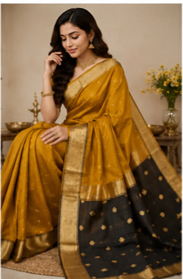 Mustard_Yellow_And_Black_Cotton_Premium_Saree_For_Women