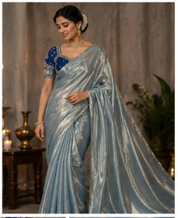Designer_Plain_Fandy_Shimmer_Saree_With_Stitched_Blouse