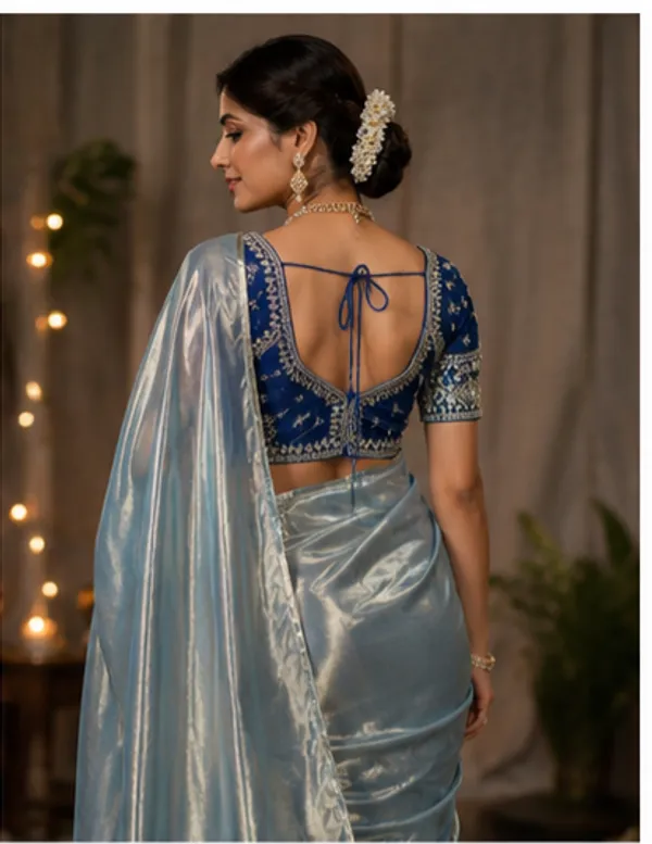Designer_Plain_Fandy_Shimmer_Saree_With_Stitched_Blouse