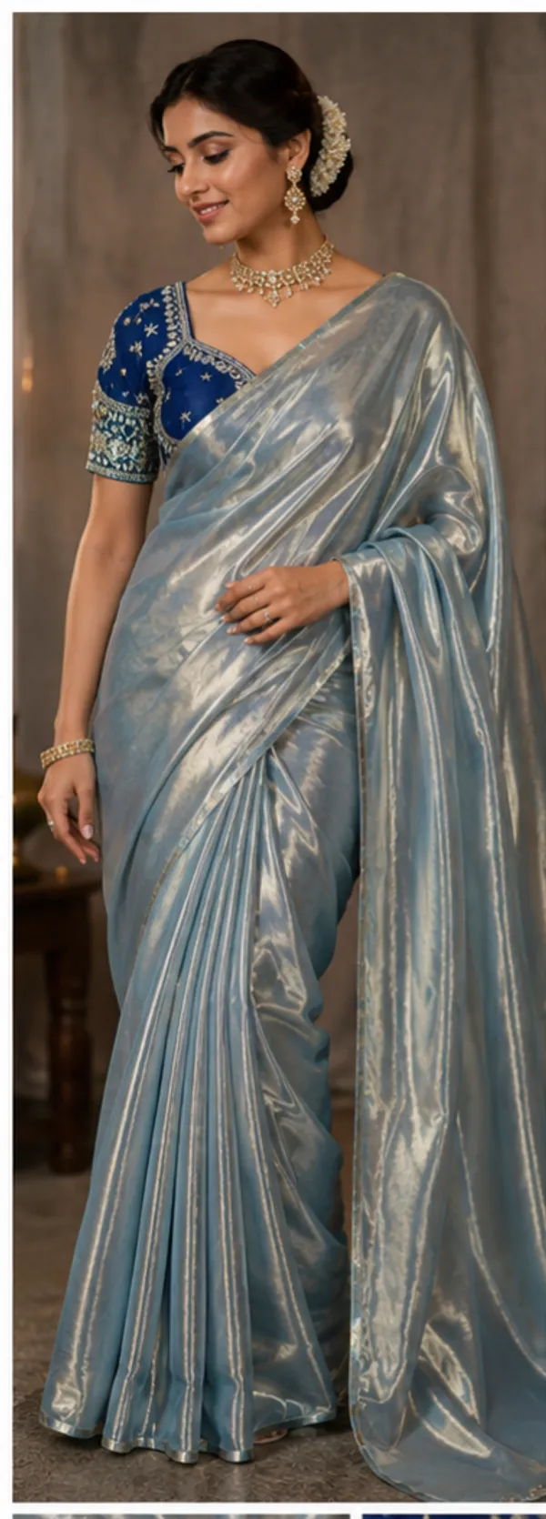 Designer_Plain_Fandy_Shimmer_Saree_With_Stitched_Blouse
