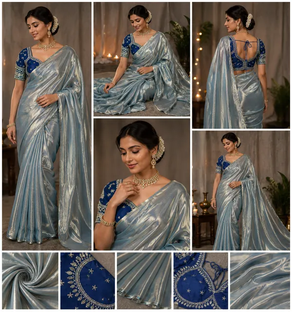 Designer_Plain_Fandy_Shimmer_Saree_With_Stitched_Blouse