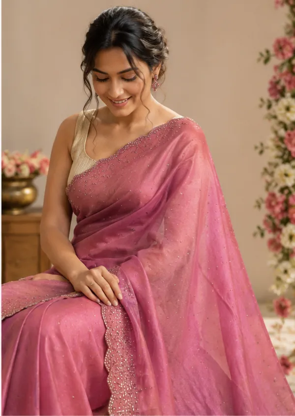 Bling_Border_Pink_Colour_Party_Wear_Stonework_Saree_Elevate_Your_Celebration_Look