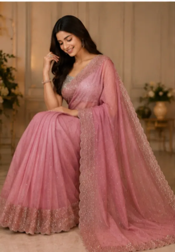 Bling_Border_Pink_Colour_Party_Wear_Sarees