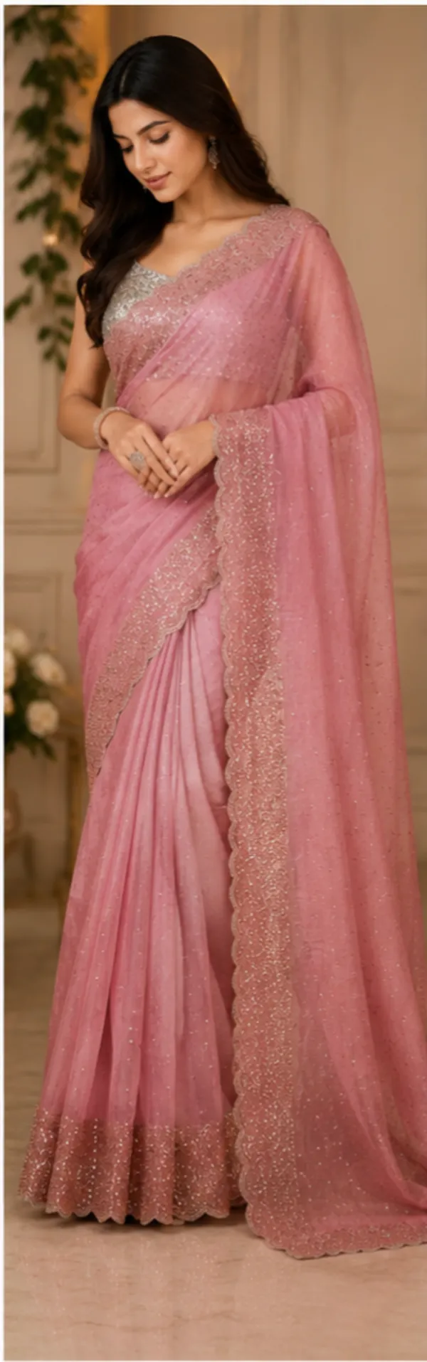 Bling_Border_Pink_Colour_Party_Wear_Sarees