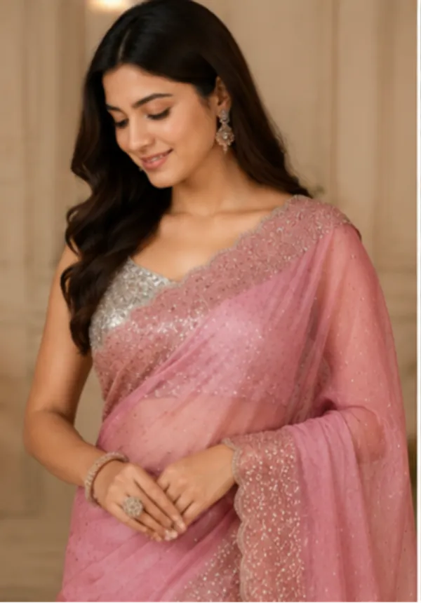 Bling_Border_Pink_Colour_Party_Wear_Sarees