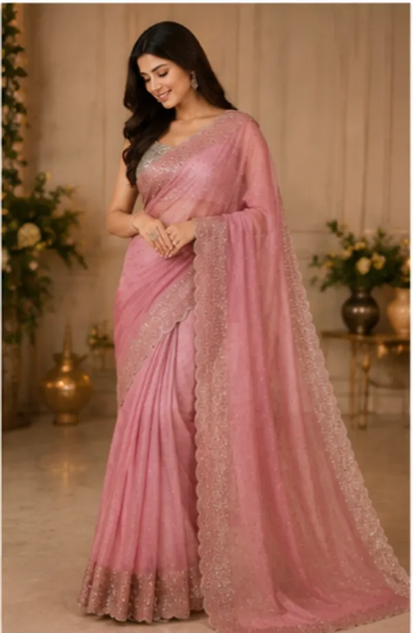 Bling_Border_Pink_Colour_Party_Wear_Sarees