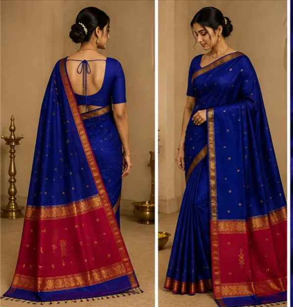 Royal_Blue_And_Maroon_Maheshwari_1_Inch_Border_Saree