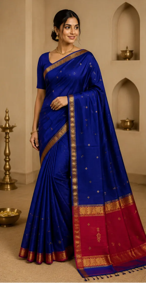 Royal_Blue_And_Maroon_Maheshwari_1_Inch_Border_Saree
