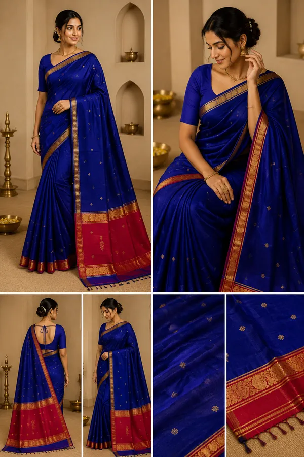 Royal_Blue_And_Maroon_Maheshwari_1_Inch_Border_Saree