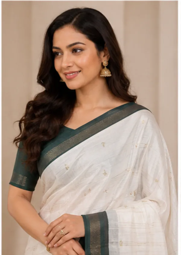 Dla_silk_saree_(Temple_border_half_white_and_green)