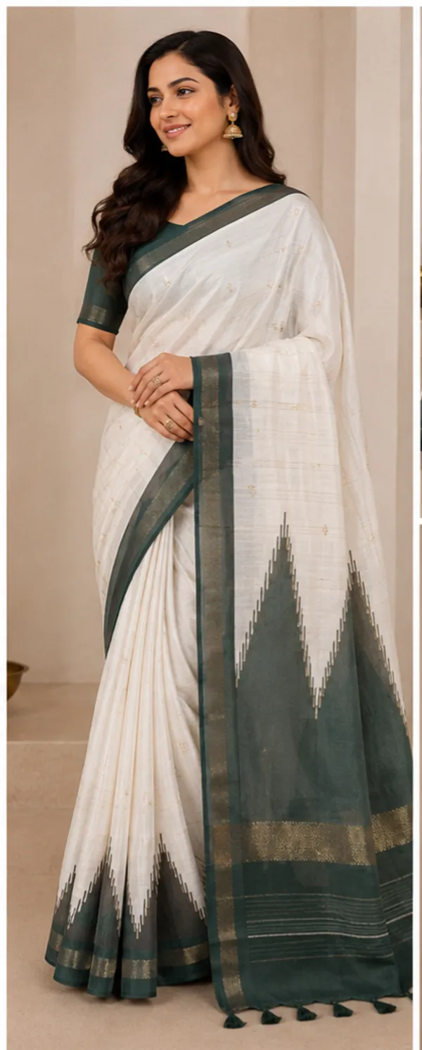 Dla_silk_saree_(Temple_border_half_white_and_green)