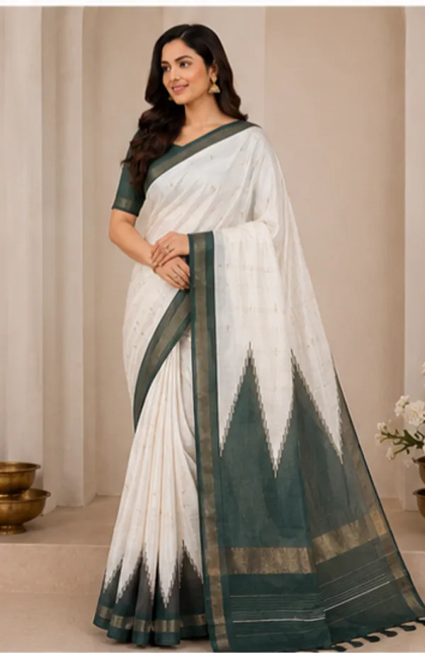 Dla_silk_saree_(Temple_border_half_white_and_green)