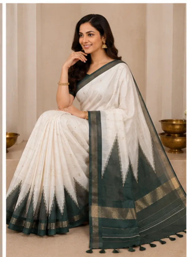 Dla_silk_saree_(Temple_border_half_white_and_green)
