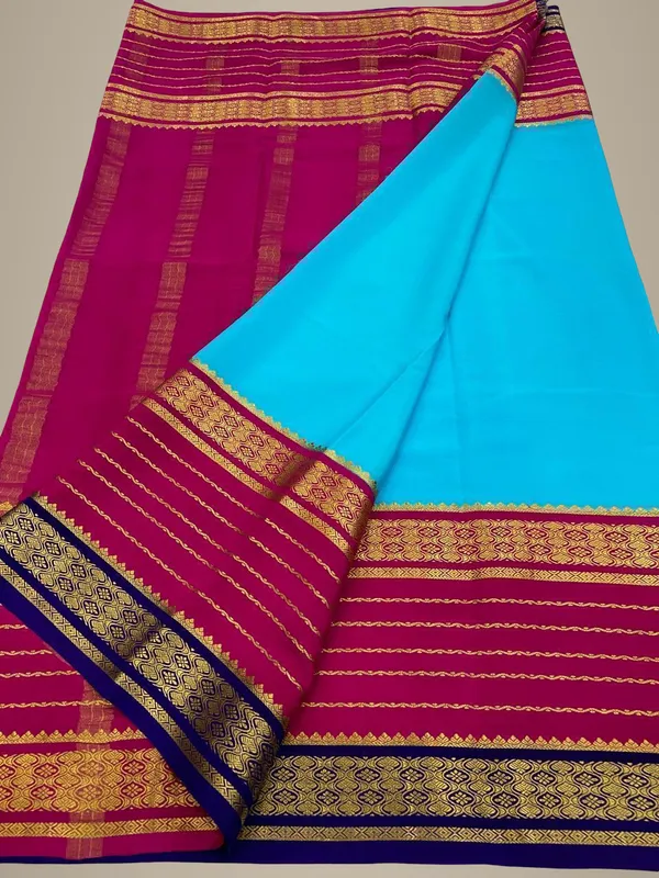 Ksic_Thickness_130_Counts_Contrast_Pallu_And_Contrast_Blouse_Pure_Mysore_Crepe_Silk_Sarees