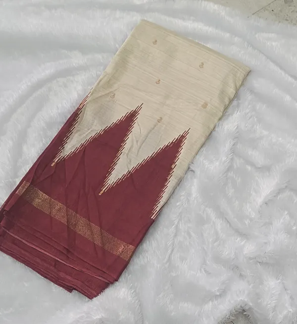 Dola_silk_saree_(Temple_border_half_white_and_maroon)