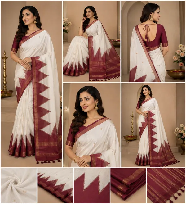 Dola_silk_saree_(Temple_border_half_white_and_maroon)