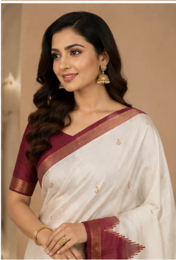 Dola_silk_saree_(Temple_border_half_white_and_maroon)