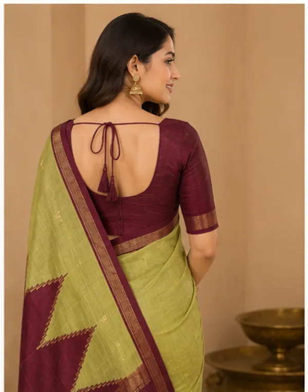 Dola_silk_saree_(Temple_border_olive_and_maroon)