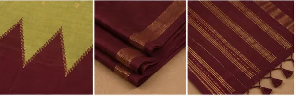 Dola_silk_saree_(Temple_border_olive_and_maroon)